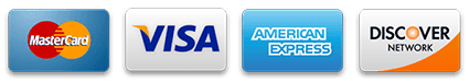 We accept Mastercard, Visa, American Express and Discover